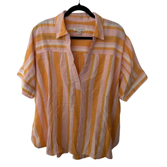 Free Assembly Tops - Free Assembly Striped Buttonless Shirt XXL Cotton Blend Summer Top